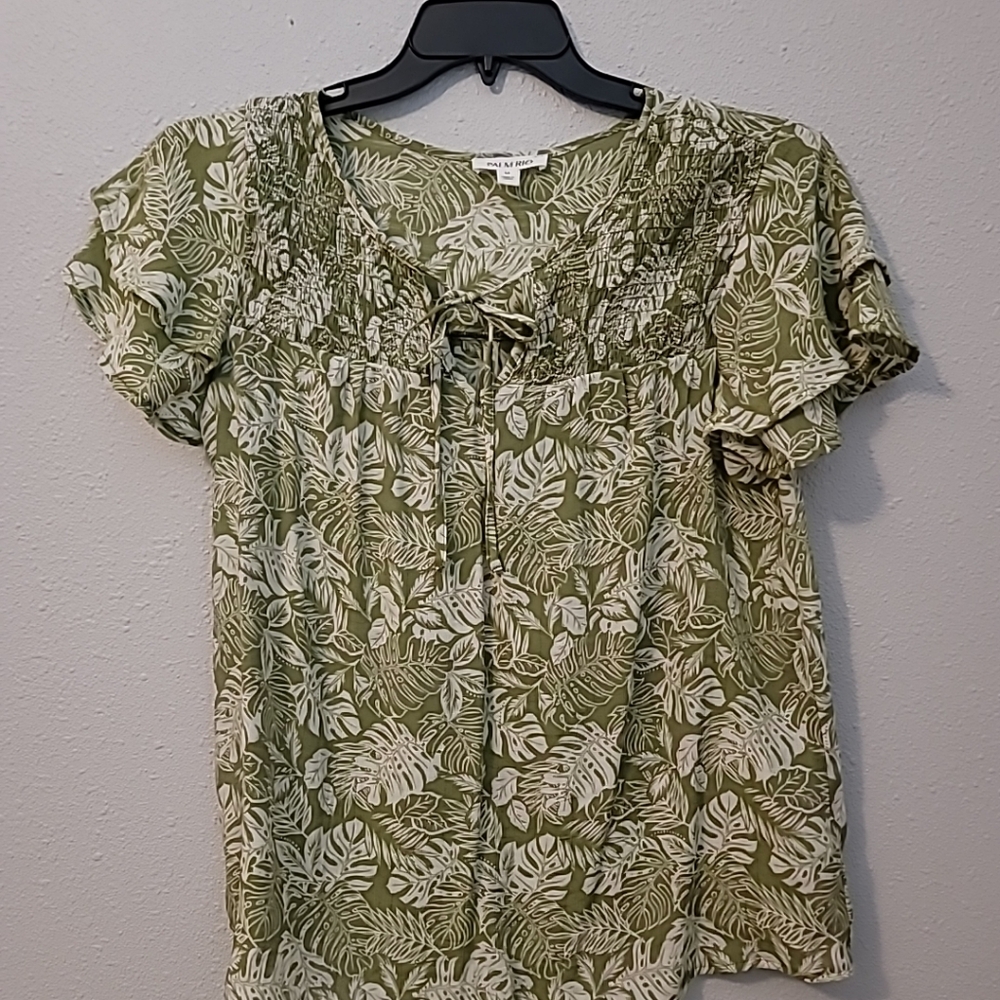 Palm Rio Green Floral Women's Blouse Sz M NWOT